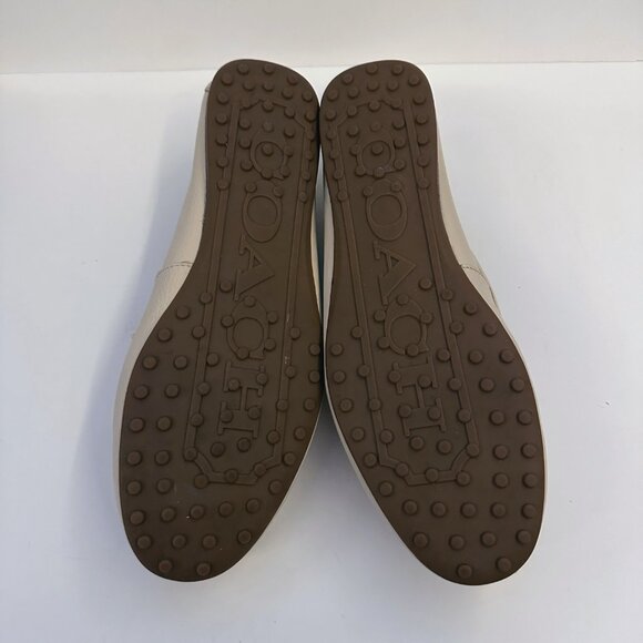COACH (8) Fredrica Milk Loafer Flats Pebble Grain Leather Gold Beige Stone Taupe - Picture 13 of 14